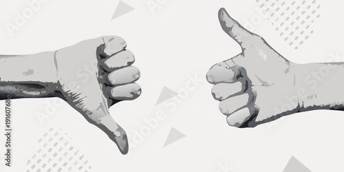 A contrasting pair of hands displaying a thumbs up and thumbs down gesture