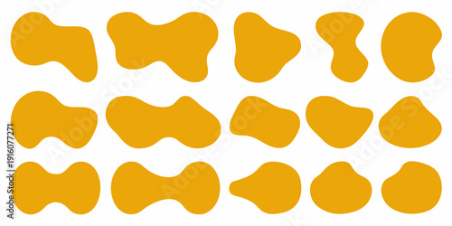 Abstract arrangement of golden yellow organic shapes in a grid pattern