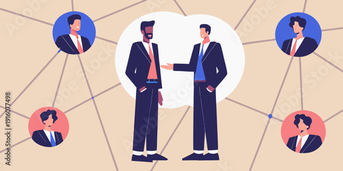 Business professionals networking and connecting with colleagues in the background