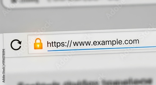 Secure website browser address bar with https and padlock icon on white background