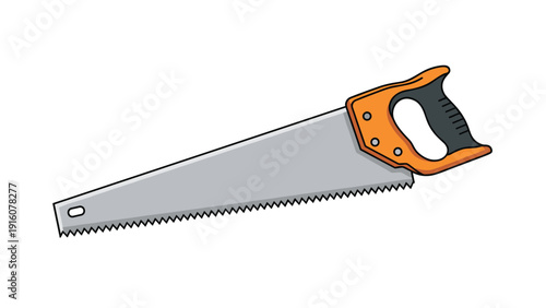 Vibrant cartoon illustration of a sturdy hand saw, showcasing its sharp teeth and comfortable handle, ideal for construction projects.