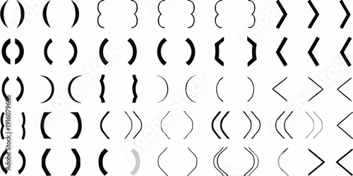 Abstract arrangement of curved black lines resembling parentheses and brackets