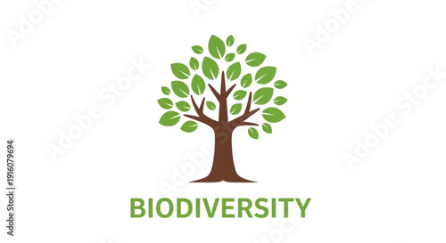 Biodiversity concept with tree symbol and green leaves on white background representing nature and environmental conservation