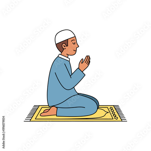 Man kneeling in prayer on a prayer mat.