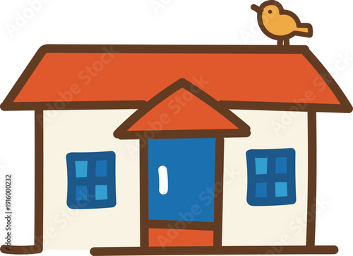 家と鳥のゆるいイラスト