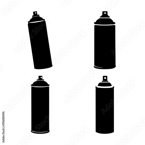 Collection of generic aerosol spray paint can silhouettes for various design projects