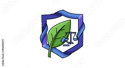 Environmental law and justice shield with leaf and scales icon