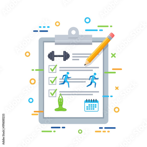 Fitness workout plan checklist on clipboard with pencil