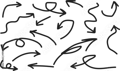 Hand drawn arrows, black hand-drawn arrows, directional arrows, sketchy arrows, vector arrows