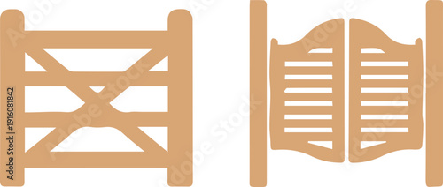 Saloon and Gate Door Silhouette Icon Set