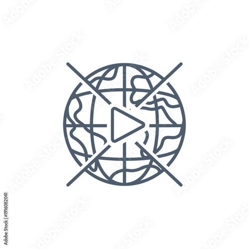 Globe with play button and crossed lines icon