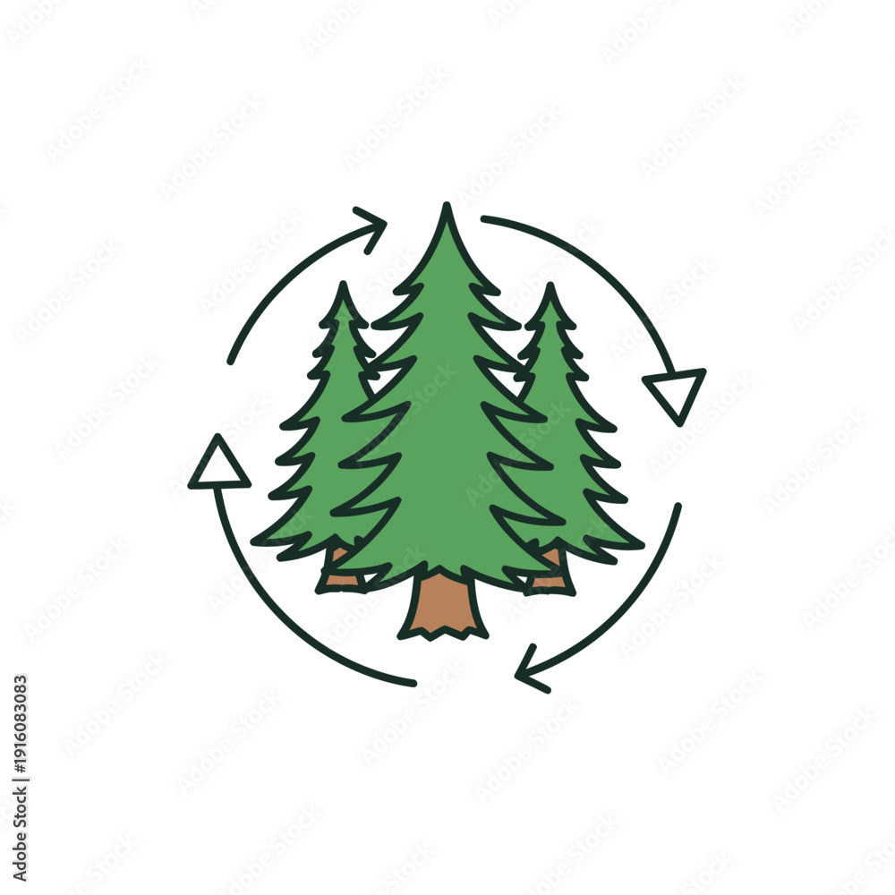 Naklejka premium Green trees with recycle arrows symbol for sustainability icon