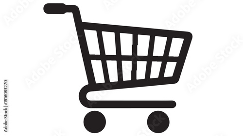 Shopping Cart Icon in Simple Flat Design with Black Color on White Background for E-commerce
