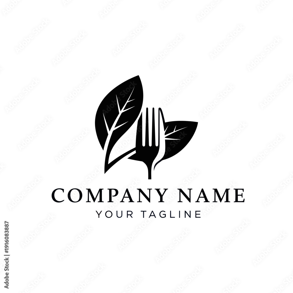 Fototapeta premium Fork Logo Design with Leaves Element.