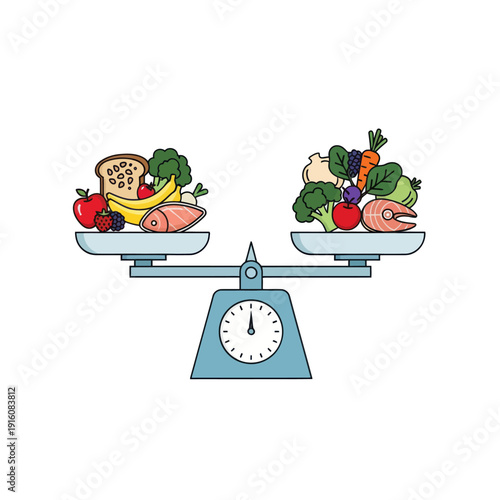Healthy food choice balance scale showing diet comparison