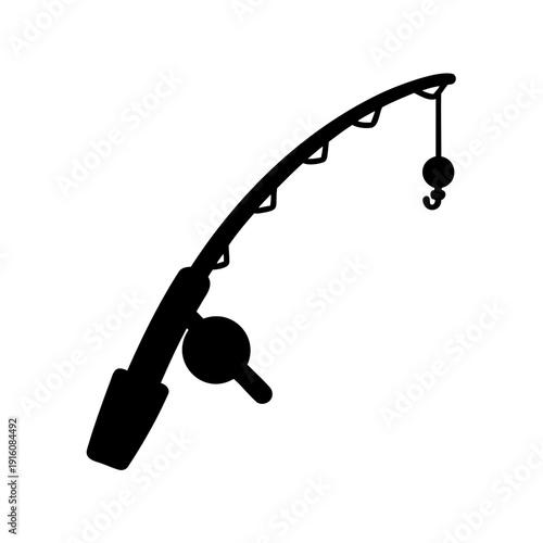 Silhouette of a fishing rod with a hook and bobber bait