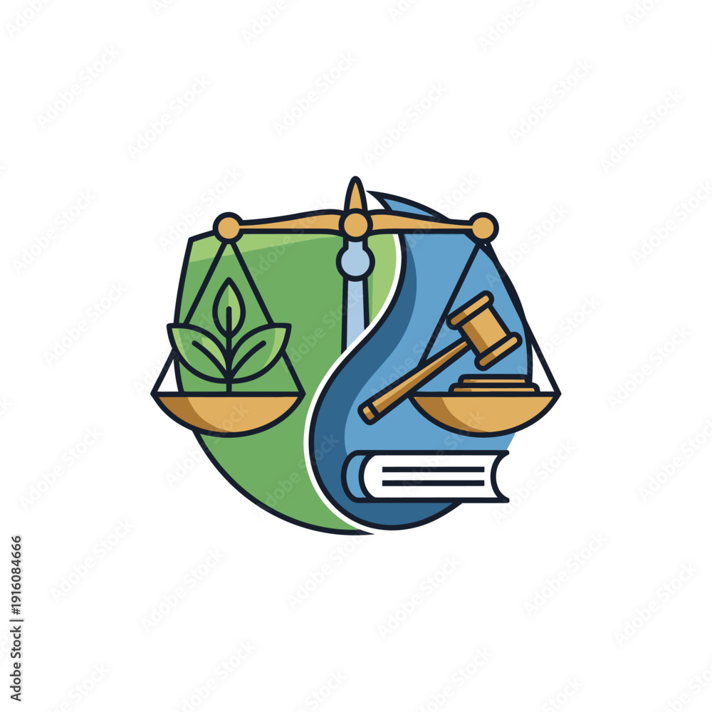 Obraz premium Justice scales balancing environmental protection and legal system