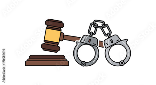 Judge's gavel and handcuffs representing law and justice