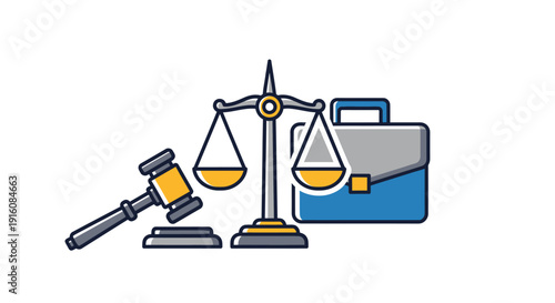 Justice scales, gavel, and briefcase for legal business services