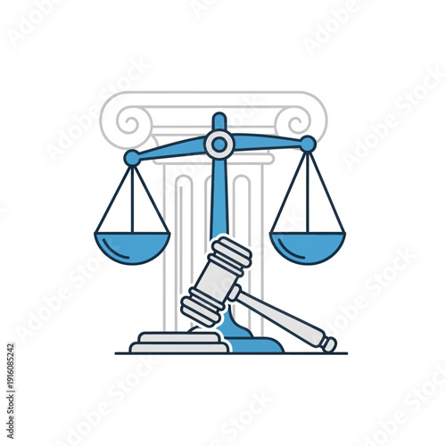 Legal scales of justice with gavel and classic pillar