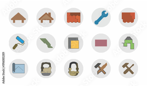 Roofing Installation Color Icons Collection Construction Service Vector Set