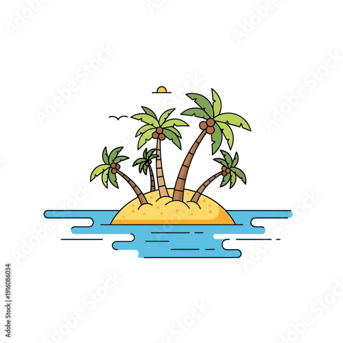 Minimalist tropical island with palm trees and ocean