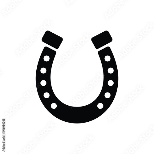 A black horseshoe icon on a white background for luck and good fortune
