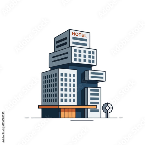 Modern hotel building illustration in flat minimalist style