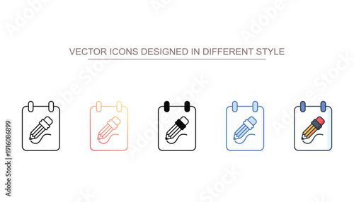 Sketchbook icon set in different style with white background illustration