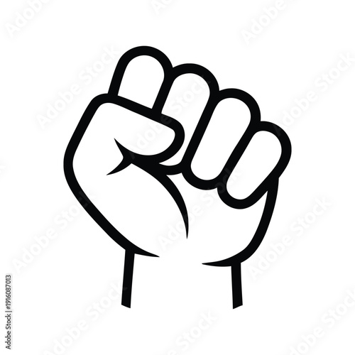 A clenched fist raised in protest or solidarity on a white background