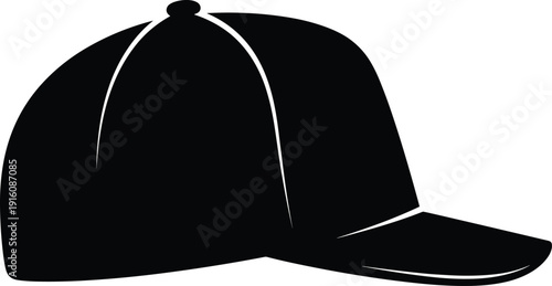 Baseball cap silhouette vector illustration, classic snapback hat design isolated on white background, casual fashion headwear icon