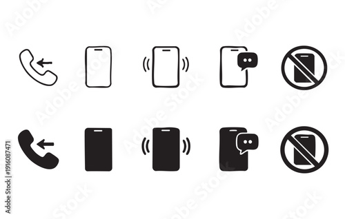 Phone icon set vector illustration with incoming call and message symbols
