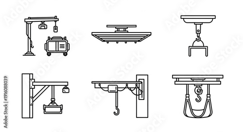Industrial Lifting Equipment Icons Set.