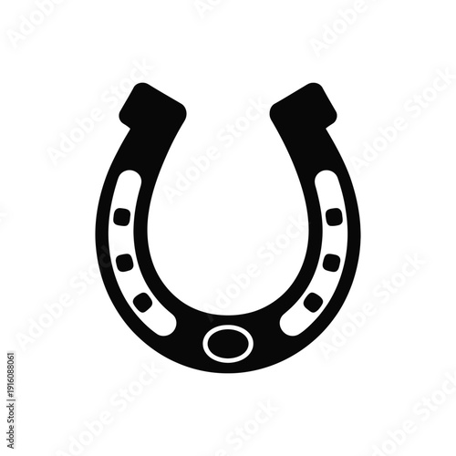 A black horseshoe icon on a white background symbolizing good luck
