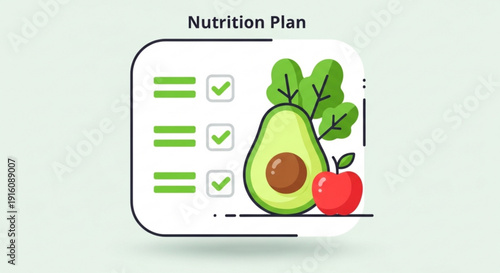 Healthy nutrition plan checklist with fresh fruits and vegetables avocado and apple illustration wellness and diet concept simple flat design