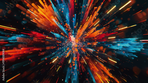 カラフルな光の爆発エフェクト背景（抽象スピードモーション）