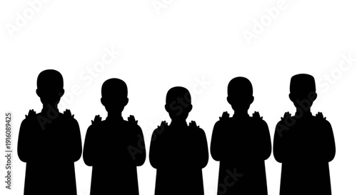 Silhouettes of five individuals standing in a row with arms crossed