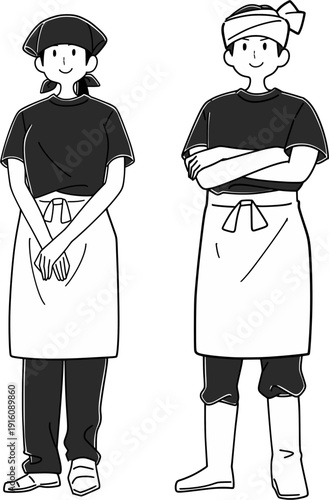 居酒屋店員の男女ペア・全身イラスト