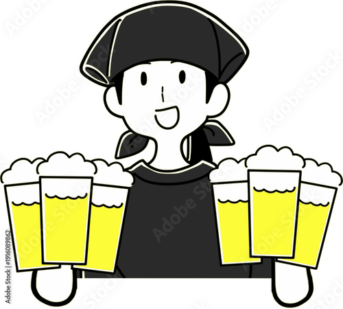 ビールを運ぶ居酒屋女性店員のイラスト