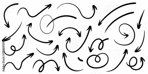 Collection of various black curved and straight arrow illustrations