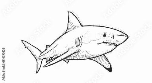 Black and White Shark Illustration.