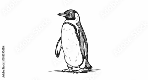 Penguin Standing Alone Illustration.