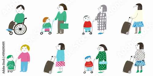 Diverse group of people with mobility aids and luggage traveling