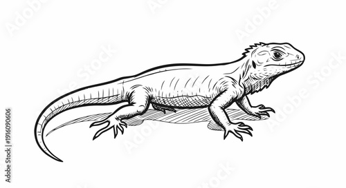 Detailed Black and White Lizard Illustration.