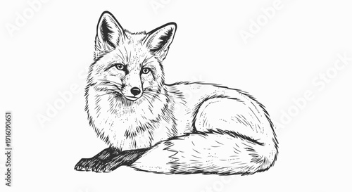 Black and White Illustration of Fox.
