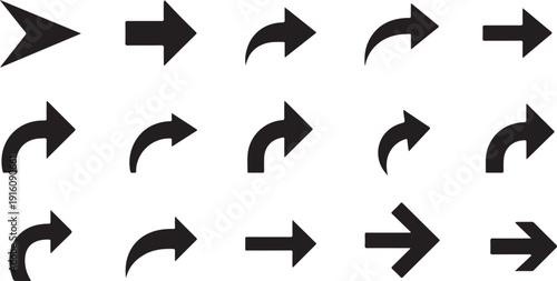 Collection of various arrow styles and directional indicators in black and white