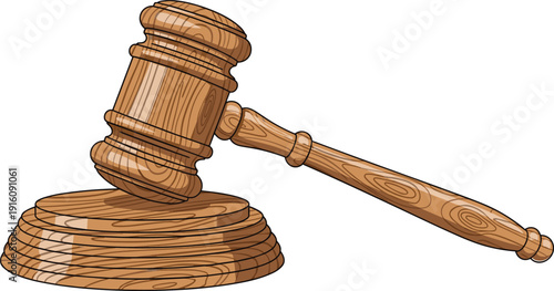Wooden Judge Gavel and Sound Block Symbolizing Justice Law Court Authority Legal Decision Vector Illustration Isolated on Background