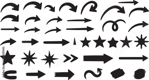 Collection of various arrow and directional symbols with distinct shapes and orientations