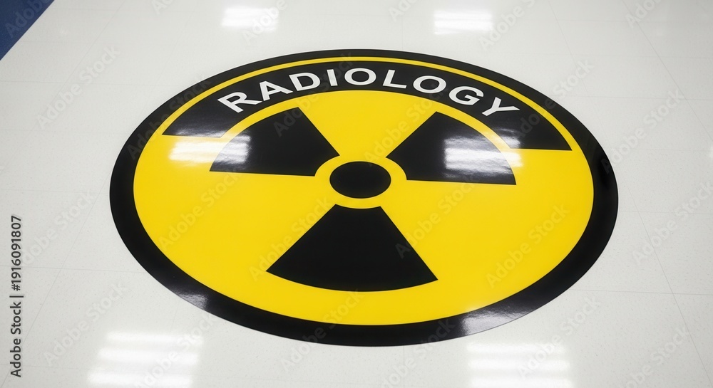 Fototapeta premium Radiology Warning Sign on Floor: Safety Symbol in Medical Environment.