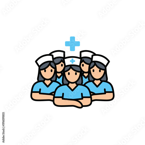 Team of female nurses with medical cross symbol